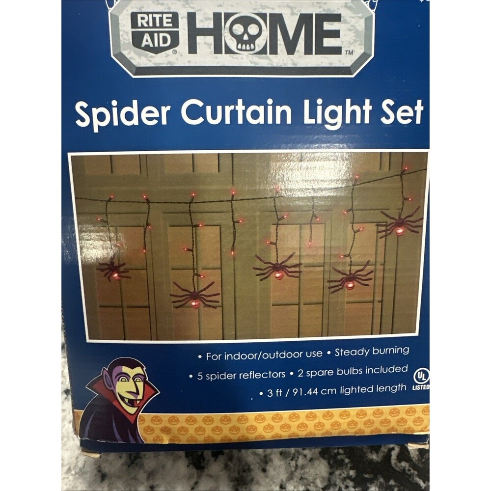 Halloween Lights - String Of 5 Spiders - Purple Working New